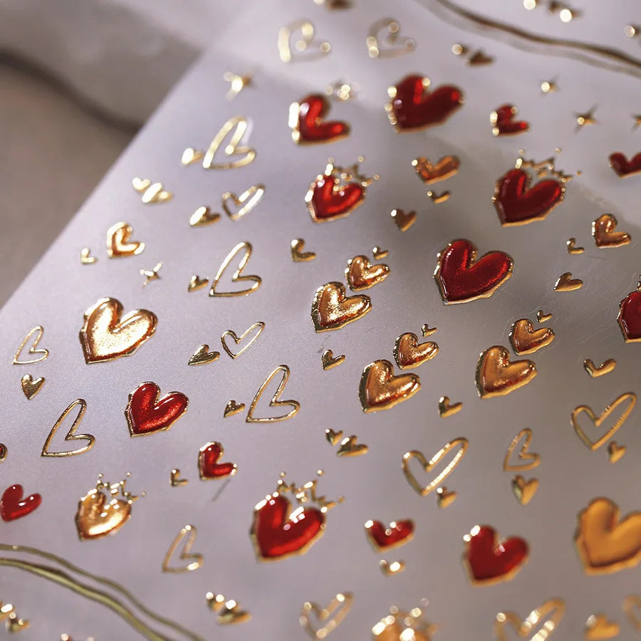 Totem Geometric Symbols Star Moon Nail Art Stickers 5D Gold-embossed Self Adhesive Nails Sticker Luxury Red Gemstone Nail Decals