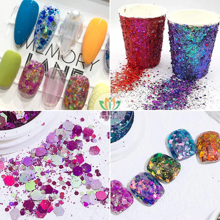 12g/bag Hexagonal Chameleon Nail Art Glitter 12Colors For Choice Scallion Powder Nail Art and Creative Crafts DIY Nails Sequins