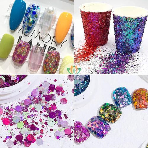 12g/bag Hexagonal Chameleon Nail Art Glitter 12Colors For Choice Scallion Powder Nail Art and Creative Crafts DIY Nails Sequins
