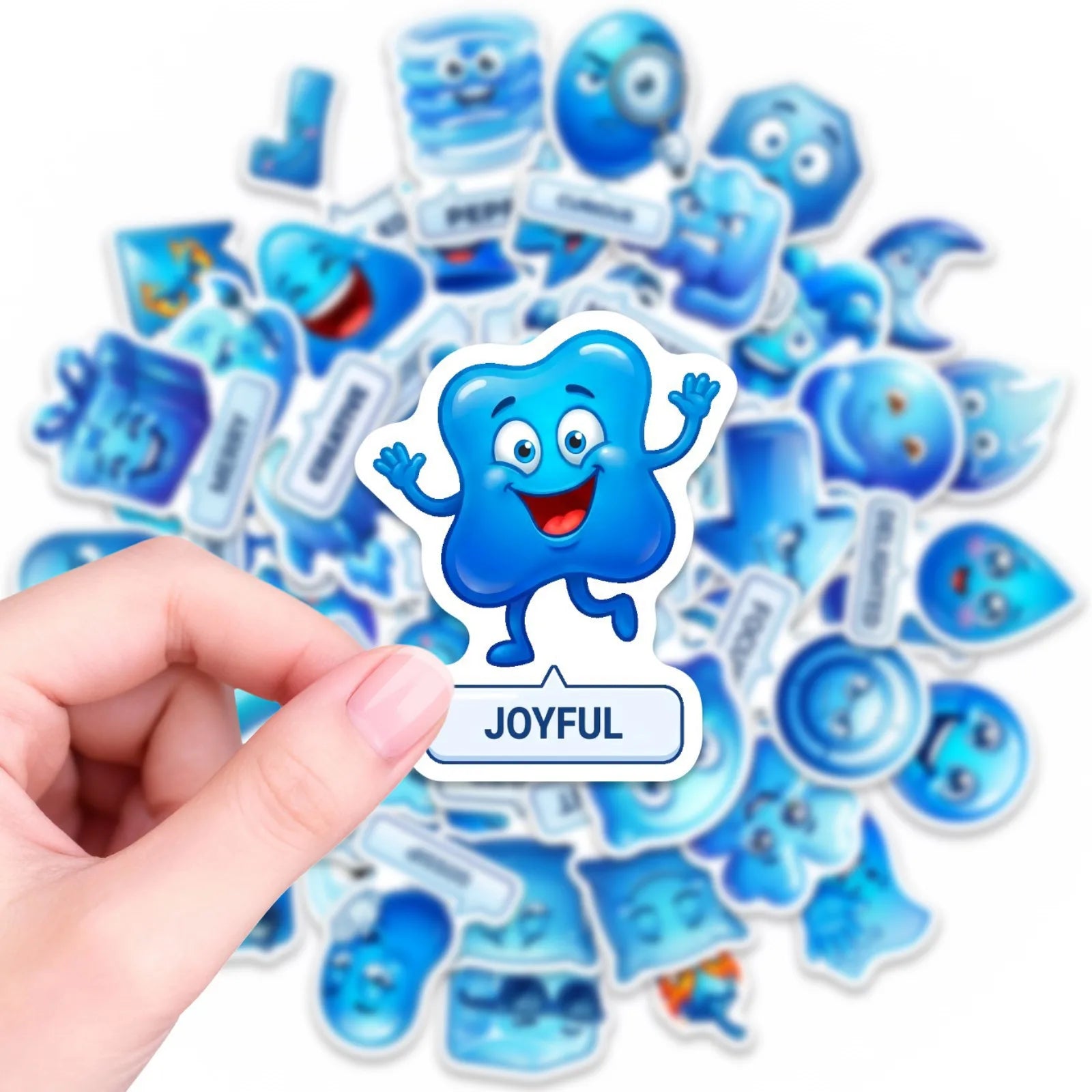 50/100 Pcs Blue Mood Management Stickers Cartoon Emoji Alphabet for Game Phone Toy Shelf File Holder Laptop Decals
