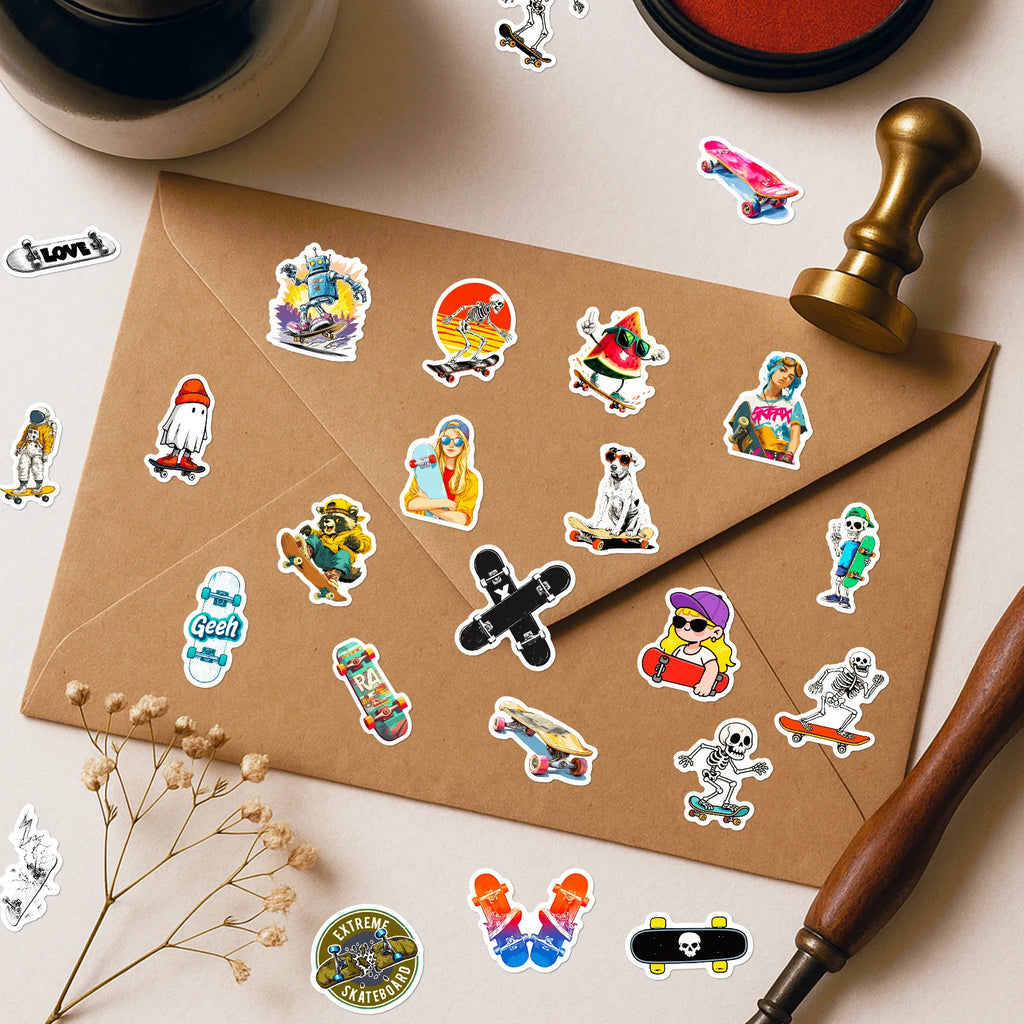 56/112 Pcs Cool Skateboard Funky Pattern Stickers No Repeat for Scooter Helmet Bike Suitcase Car Outdoor Equipment Pencil case