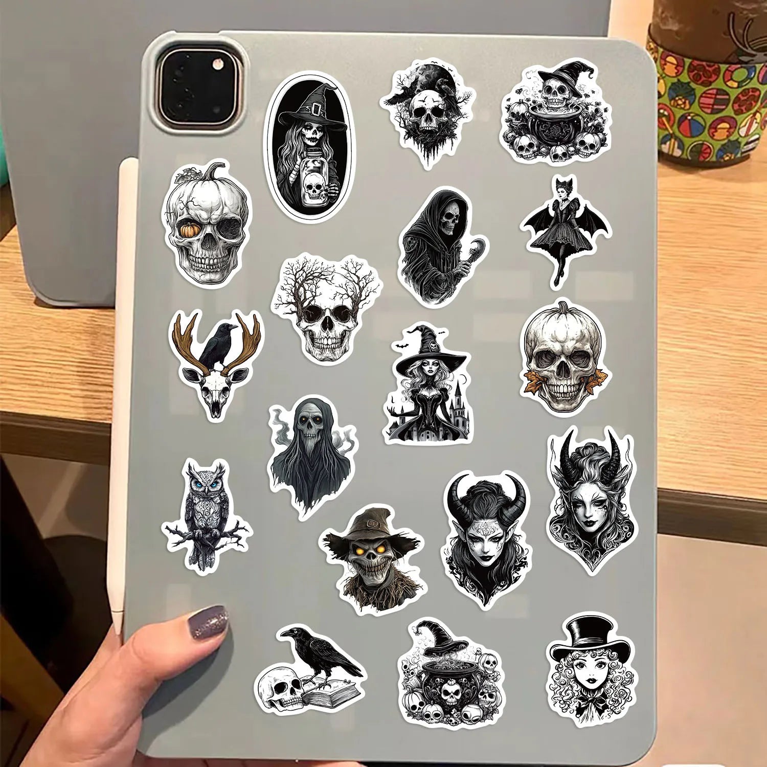 50 Pcs Cartoon Black & White Skeleton Graffiti Stickers Decorate Guitar Notebook Luggage DIY Waterproof Stickers For Gifts