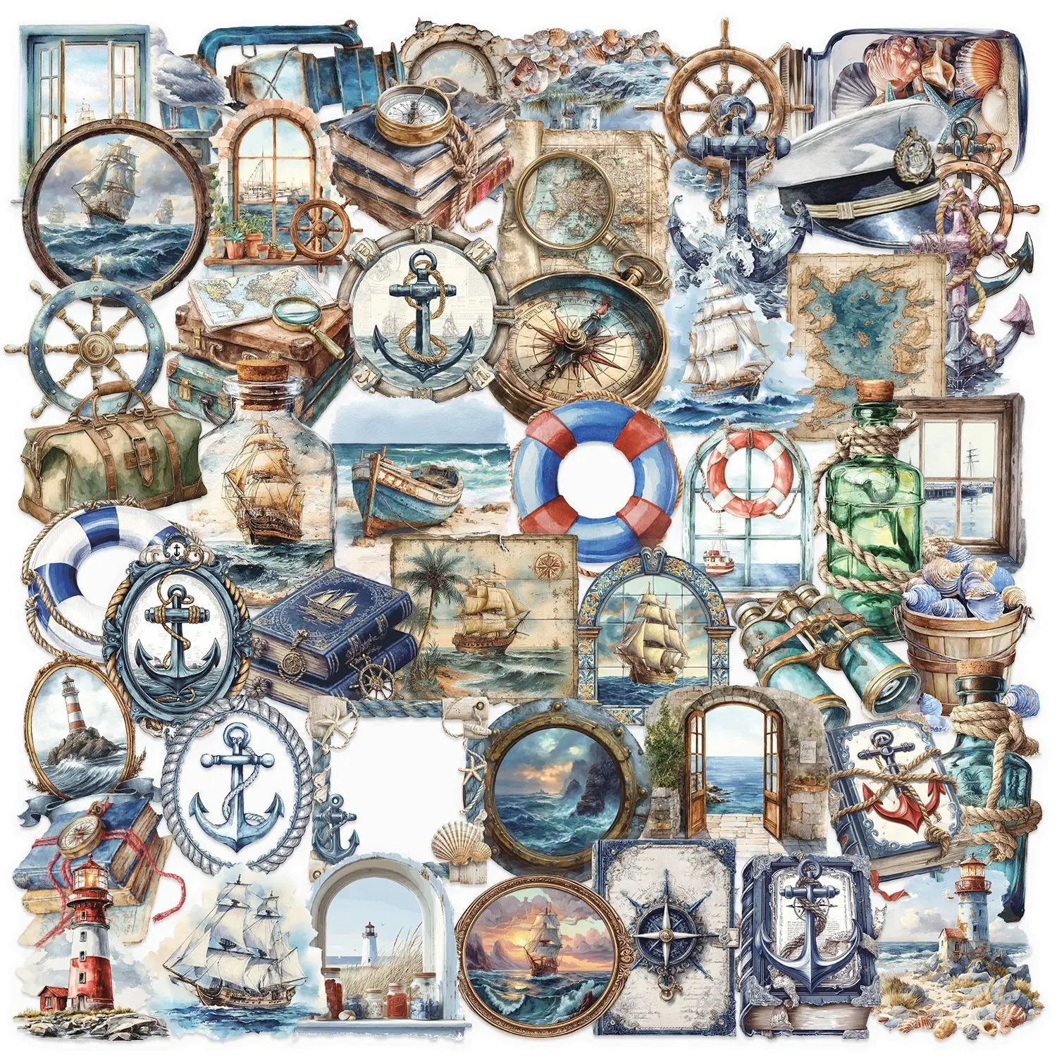 50/100PCS Cartoon Retro Navigation Sticker Pack Waterproof Transparent PET Decorative Guitar Notebook Stationery Stickers