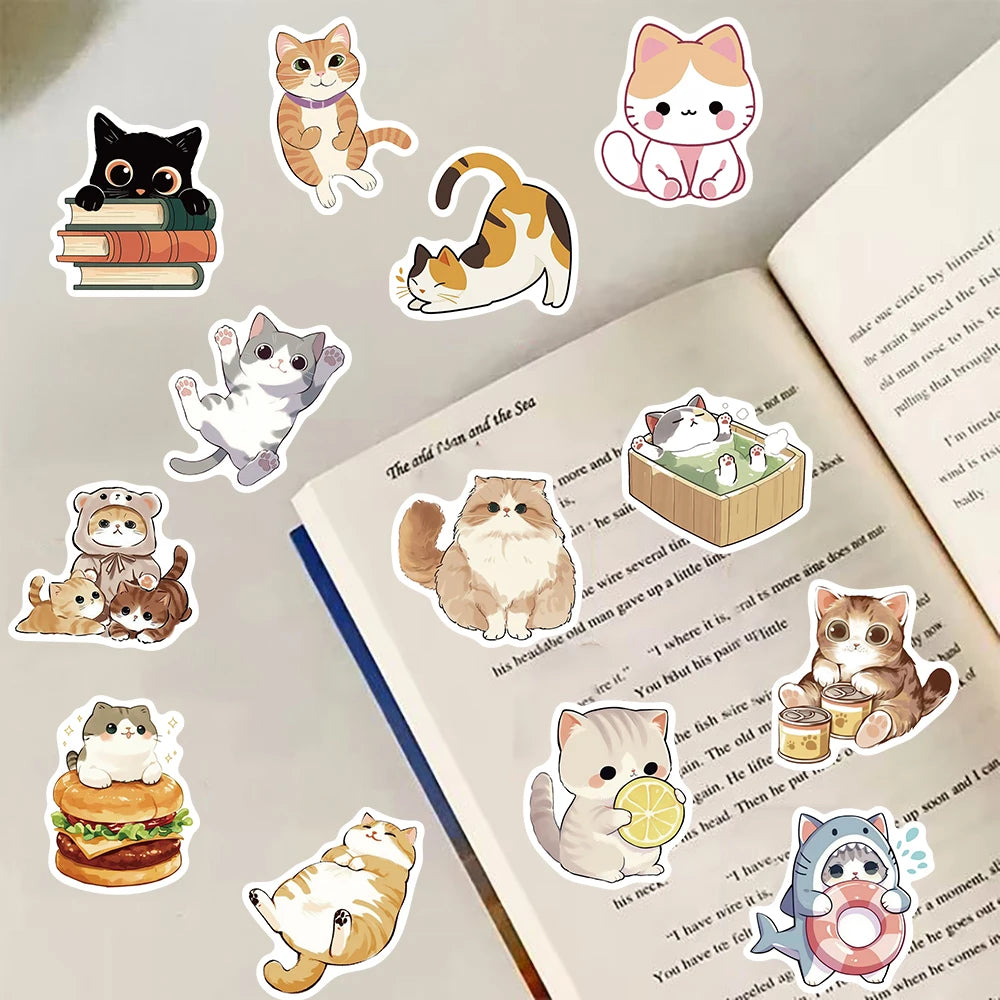 50/100PCS Cartoon Cute Cats Stickers Decals For Laptop Notebook Skateboard Guitar Luggage Suitcase Creative Aesthetic Stickers