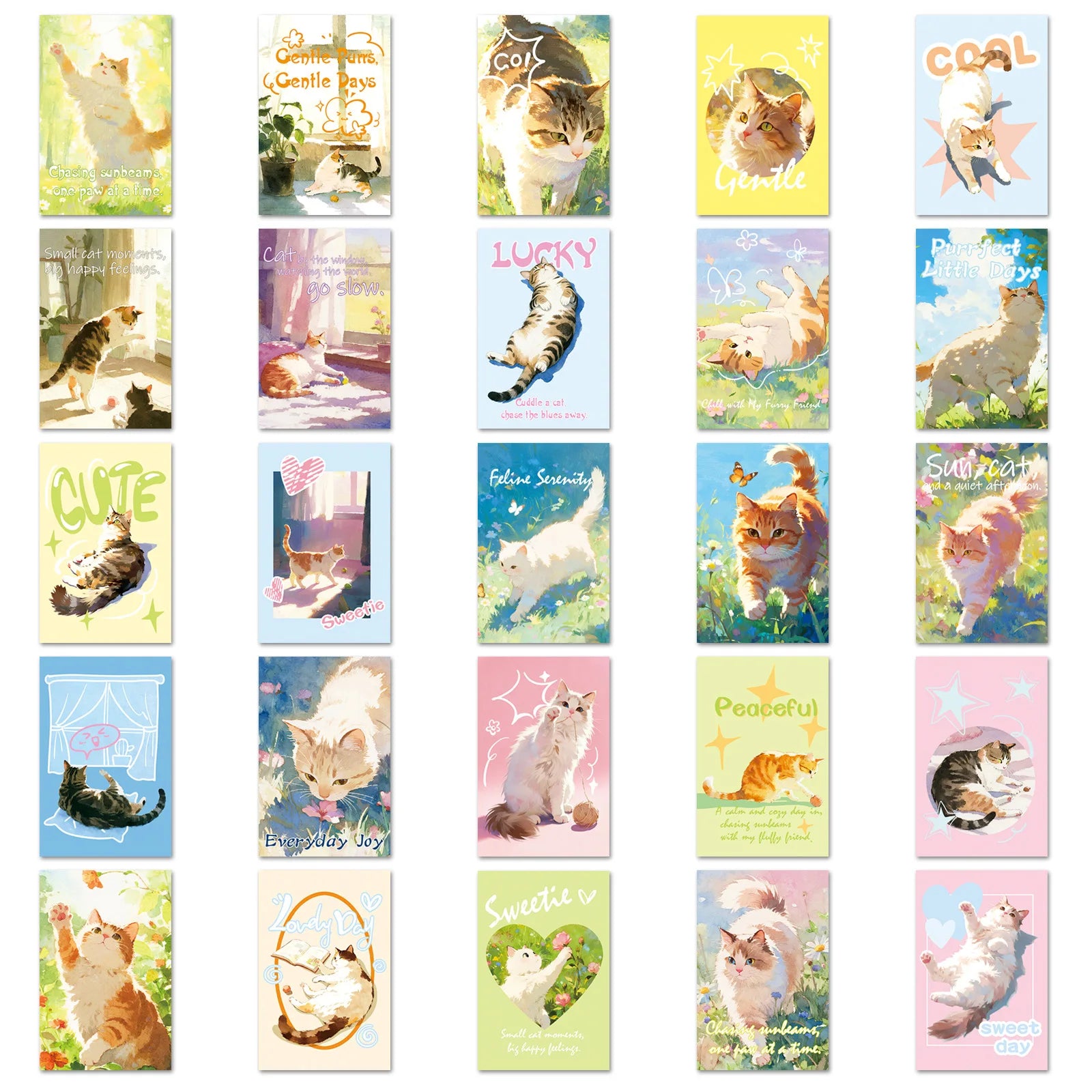 50PCS Healing Cat Aesthetic Stickers, INS Cute Student Stationery Journal Notebook Cup DIY Decorative Art Stickers
