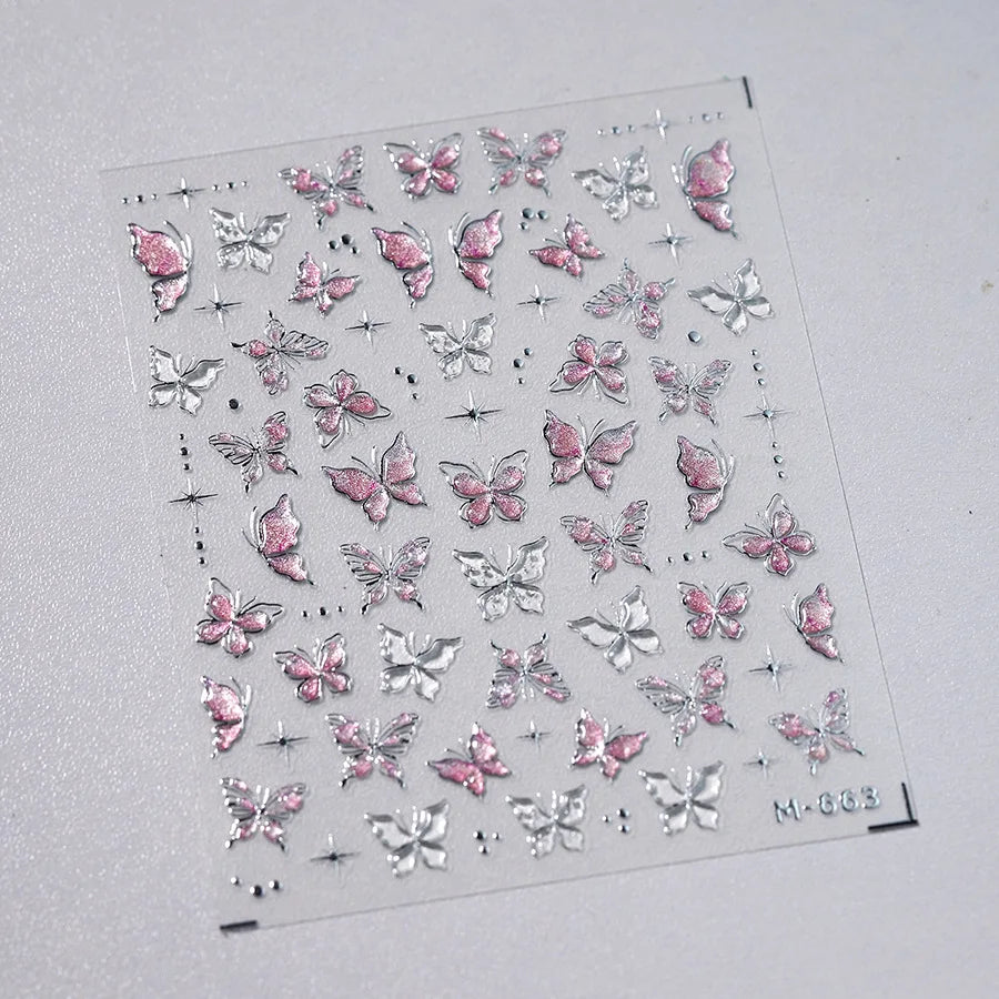 5D Butterfly Nail Stickers Sparkling Jelly Butterfly Nail Art Sticker Decorations Decals DIY Self Adhesive Slider Manicure Parts