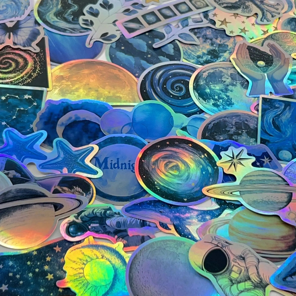 50/100PCS Cartoon Laser Blue Space Graffiti Stickers Decorative Guitar Notebook Luggage DIY Waterproof Stationery Stickers