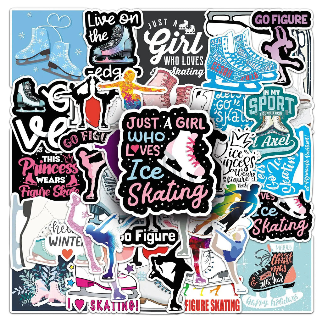 50Pcs Cartoon Ice Skating Sports Doodle Stickers Stationery Laptop Car Computer Water Cup Sled Skateboard DIY Sticker
