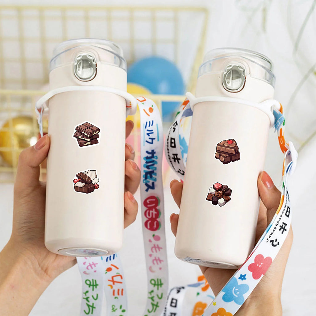 1Roll(500Pcs) Sweet Chocolate Dessert Pattern Stickers 2.5cm/1.0'' 8 Designs Decals Diy Adorn Gifts Suitable for Gift Home Decor
