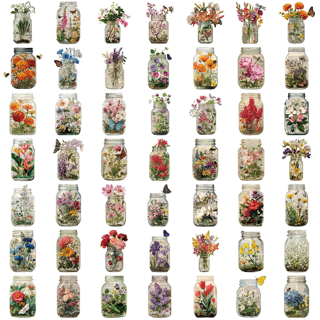 50/100Pcs Retro Flower Bottle Doodle Sticker School Stationery Notebook Decals Guitar Laptop Luggage DIY Waterproof Stickers