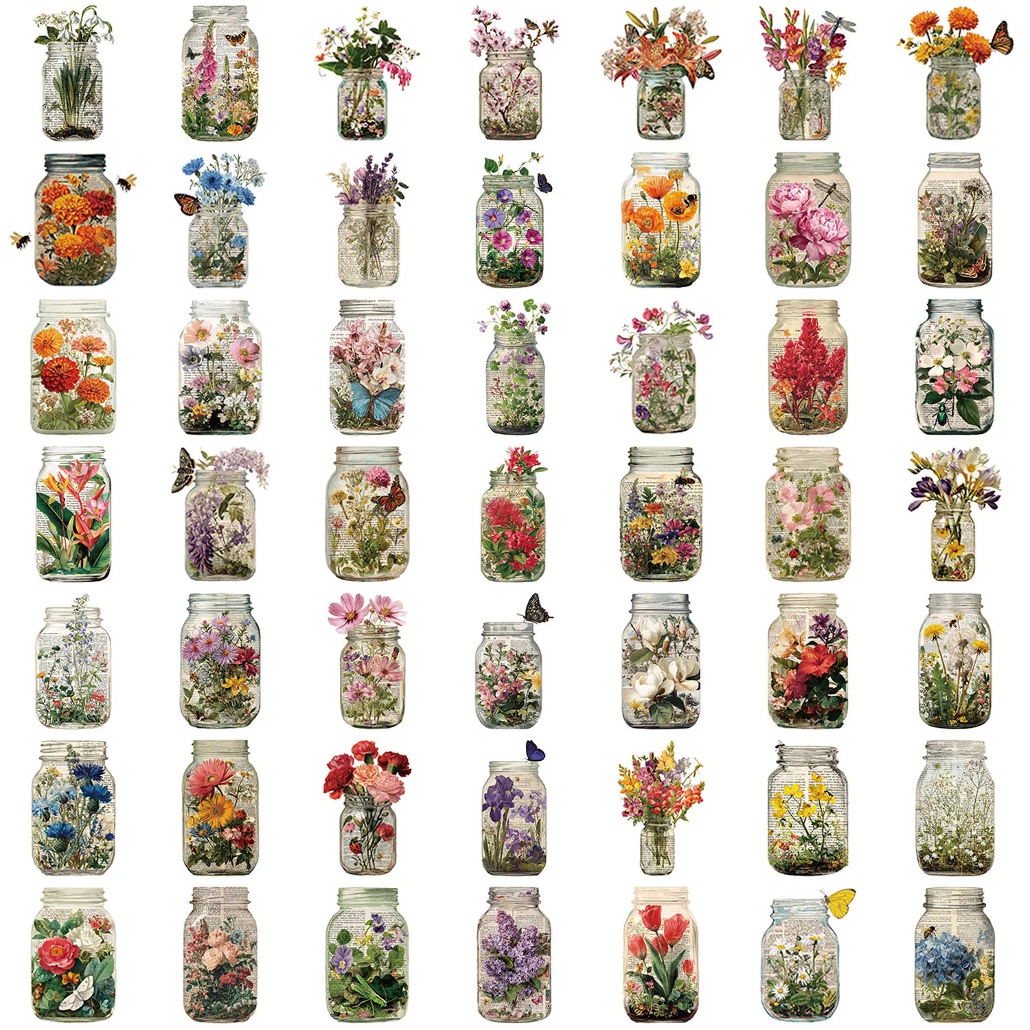 50/100Pcs Retro Flower Bottle Doodle Sticker School Stationery Notebook Decals Guitar Laptop Luggage DIY Waterproof Stickers