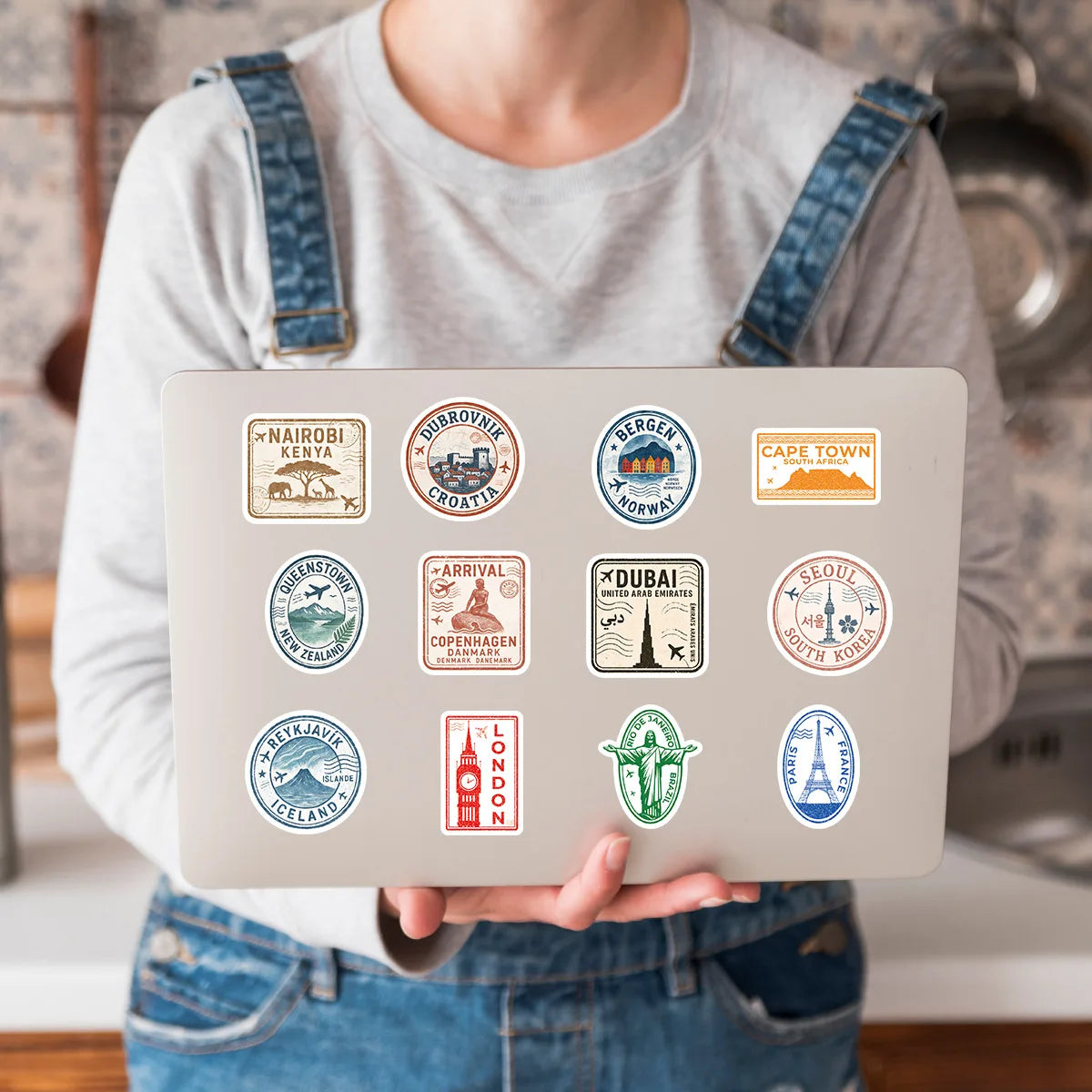 50-Pack Creative Graffiti Passport Stamp Decal Stickers for Students Stationery Water Cup Computer Waterproof Decoration