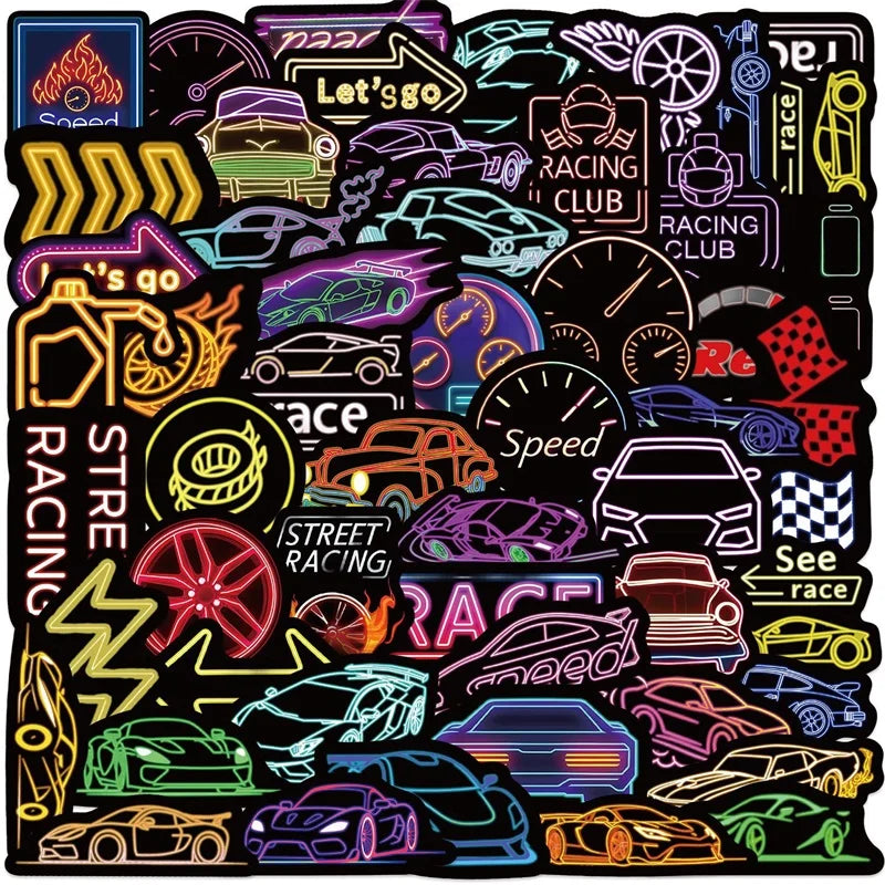10/30/50PCS Kawaii Neon Car Sticky PVC Sticker Aesthetic Stationery DIY Decoration Scrapbooking Children's Supplies