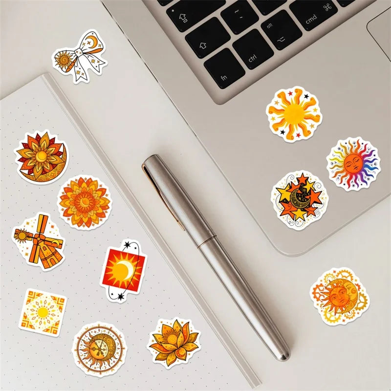 10/30/50PCS Yellow Datura Sun Sticky PVC Sticker Stationery DIY Laptop Luggage Skateboard Decoration Scrapbooking for Kids