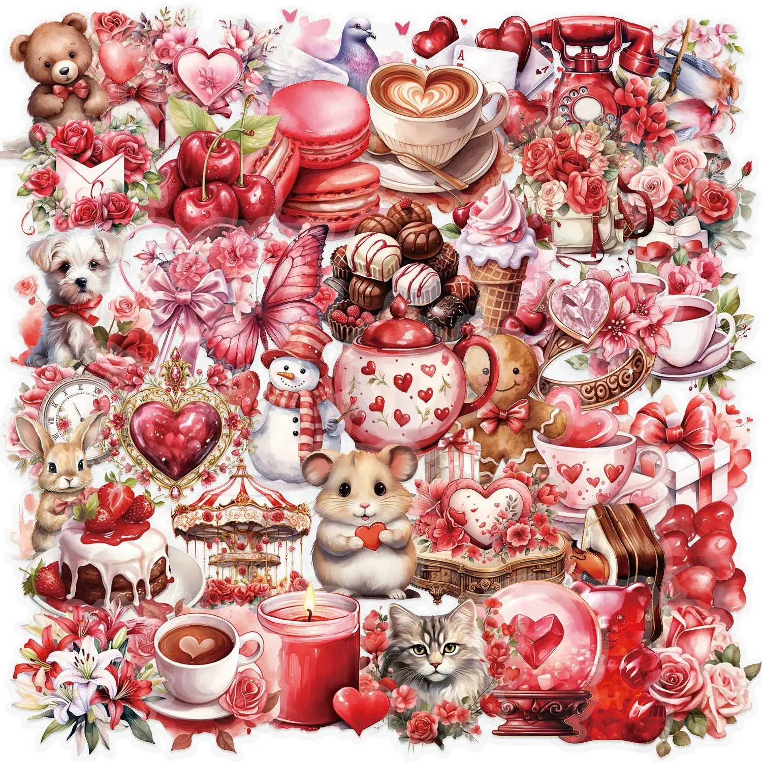 50 PCS Transparent Cartoon Confession Gift Sticker Pack Waterproof Transparent PET Bookkeeping Material Decor Guitar Notebook