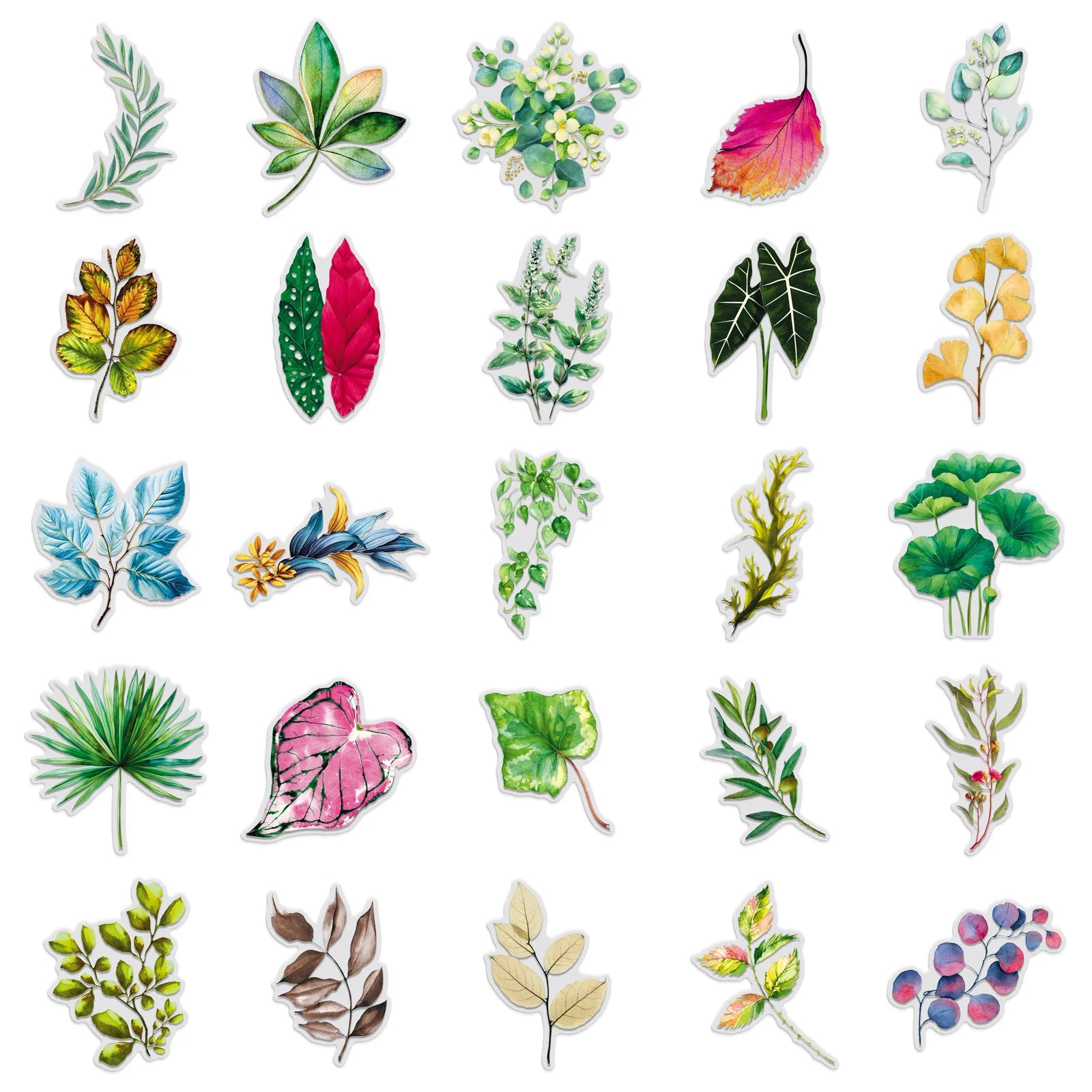 50/100PCS Transparent Leaf Stickers Cartoon Green Plant Leaves PET Waterproof Decoration Mobile Phone Computer Stationery Sticke