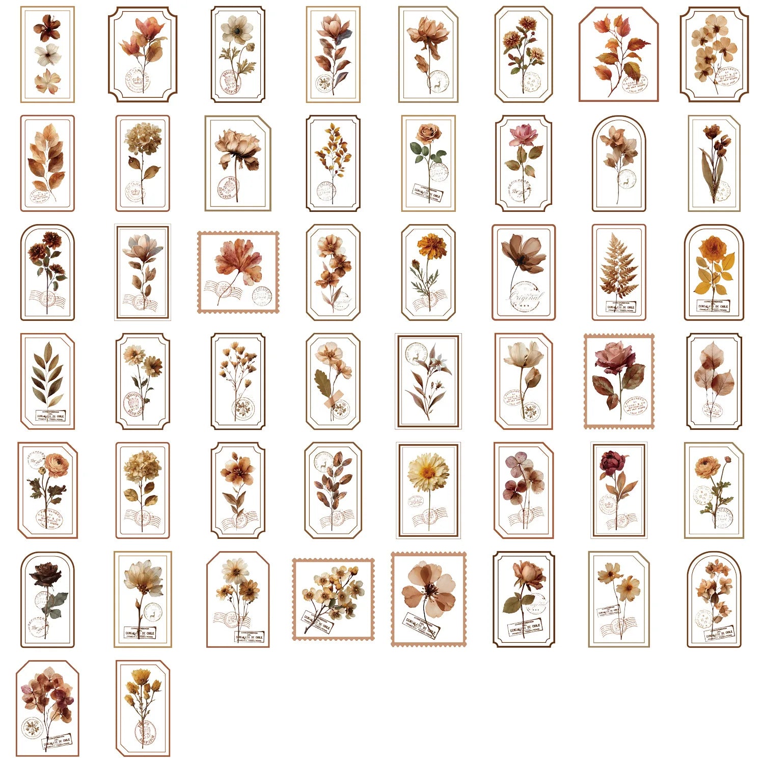 50/100PCS Cartoon Purple Flower/Retro Sticker Pack Waterproof Transparent PET Hand Account Decorative Guitar Notebook