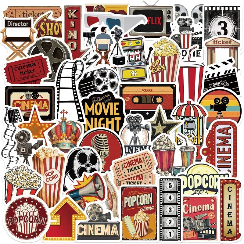10/30/50PCS Vintage Movie Stuff PVC Sticky Stickers Aesthetic DIY Colored Phone Laptop Luggage Skateboard Graffiti Decals