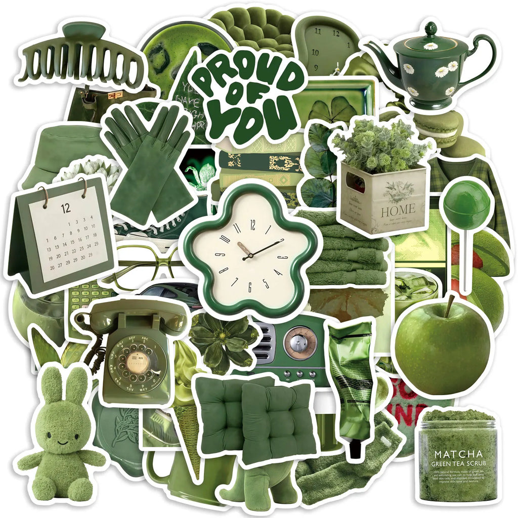50/100 Pcs Ins Style Korean Olive Green Aesthetic Stickers DIY for Scrapbook Cup Suitcase Wardrobe Phone Laptop Removable Decals