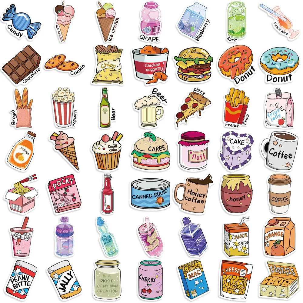 50/100PCS Hand drawn Snack Club Graffiti Stickers Guitar Notebook Luggage DIY Waterproof Desk Stationery Stickers