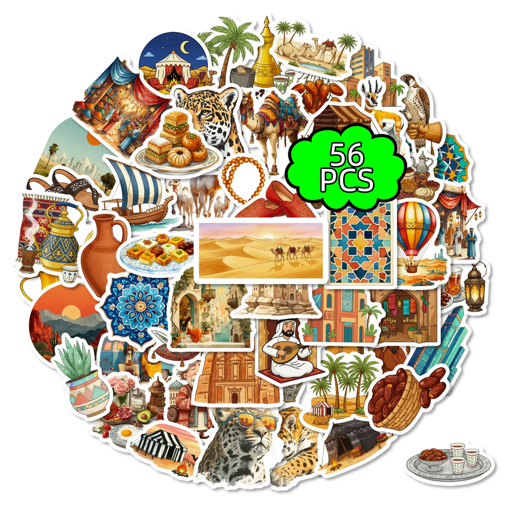 56/112 Pcs Arabic Style Desert Camel Architecture Creative Stickers for Laptop Album File Holder Helmet Guitar Car Desk Decals
