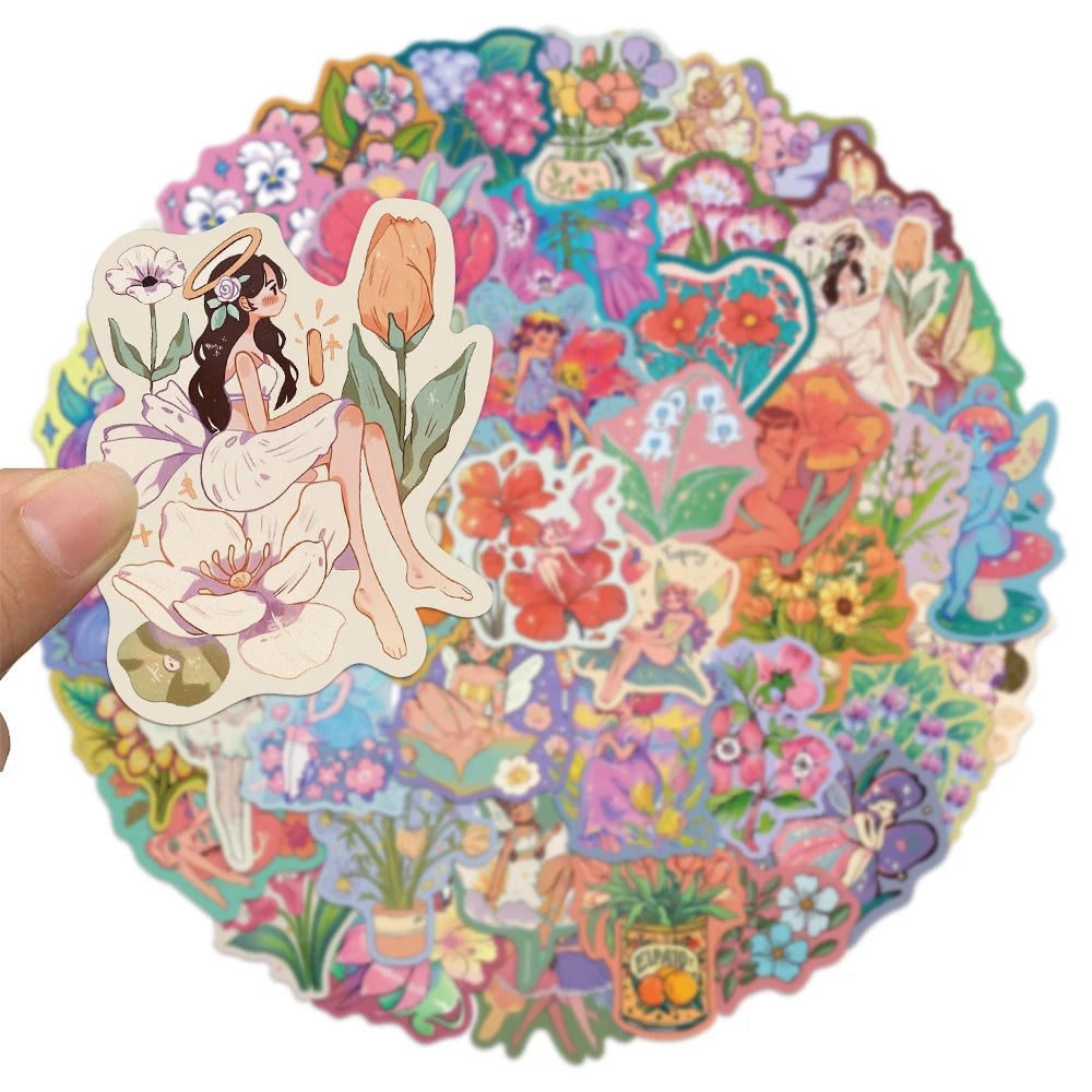 50PCS Flower Fairy Beautiful Cartoon Stickers DIY Scrapbook Phone Case Laptop Tablet Decorative Stickers
