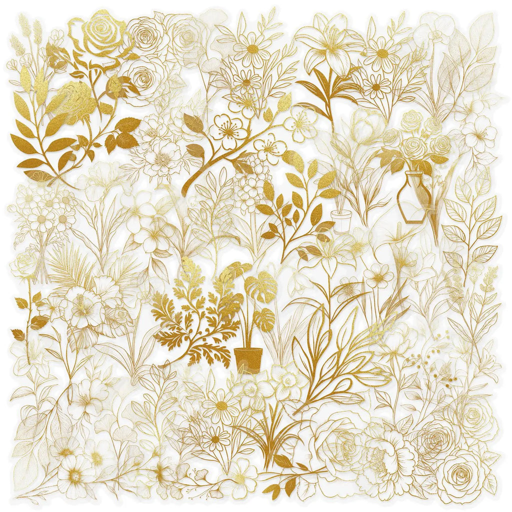 50 Pcs Cartoon Golden/Green Plant Stickers Pack, Waterproof Transparent PET Feather Scrapbook for Guitar Notebook Stationary