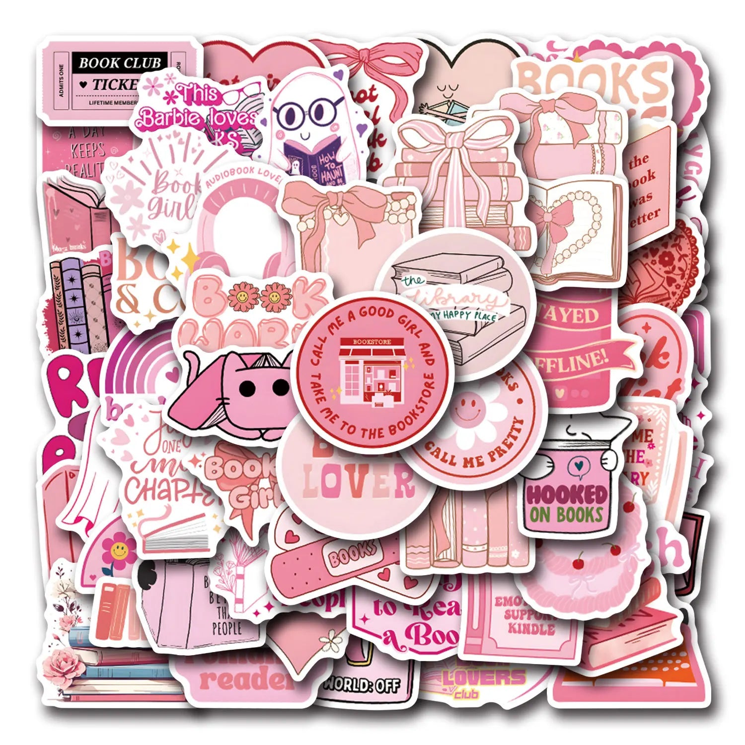 60/120PCS Waterproof Vinyl Pink Bookish Cartoon Graffiti Sticker-Car Luggage Water Cup Laptop Helmet Notebook Sticker