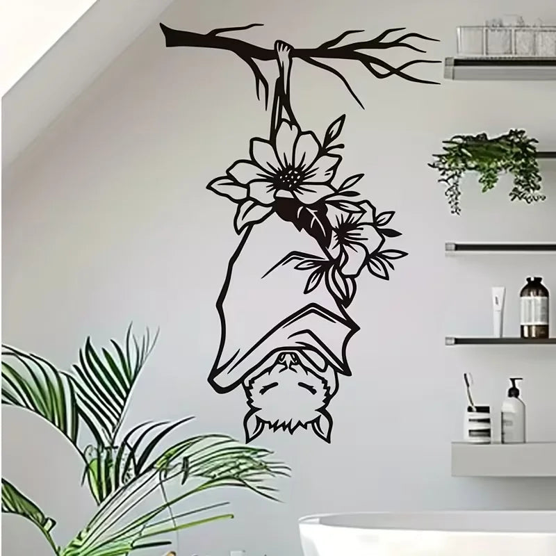 1pc Traditional Bat Wall Decal, Halloween Hanging Bat Vinyl Sticker, Removable PVC Self-Adhesive Animal Theme Bathroom Decor, Si