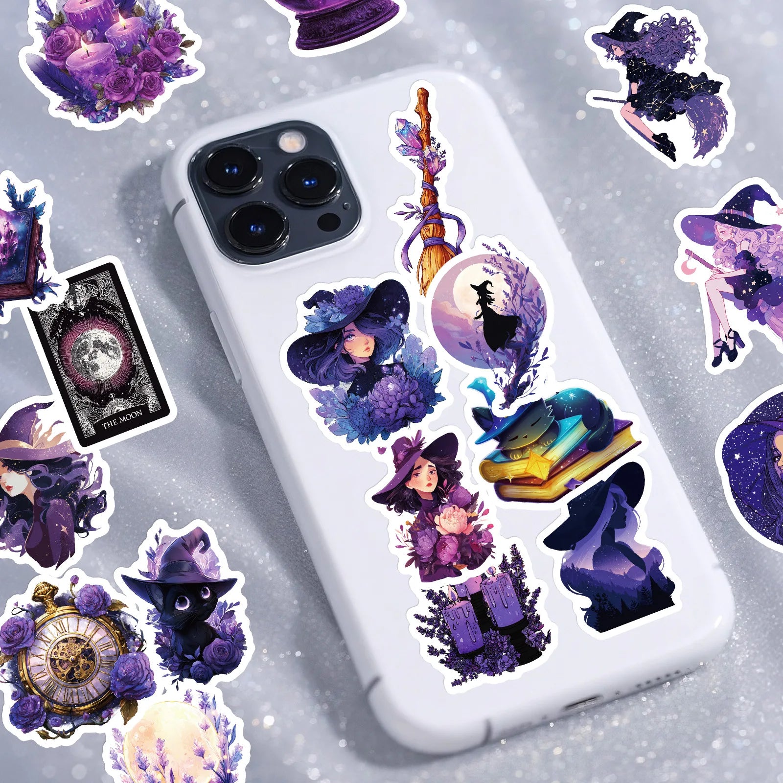56/112 Pcs New Purple Mystic Witch Doodle Stickers No Repeat for Trendy Decor Helmet Stationery Box Notebook Suitcase Phone