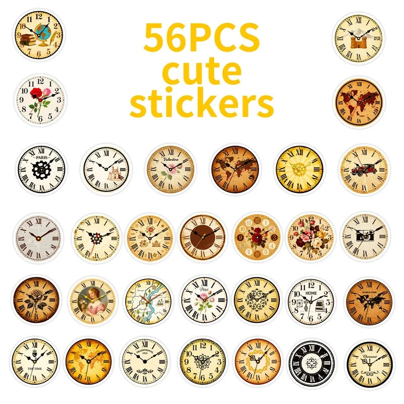 10/30/56PCS Vintage Clock PVC Sticky Stickers Aesthetic DIY Colored Phone Laptop Luggage Skateboard Graffiti Decals