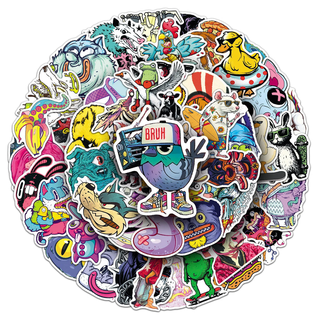 50Pcs Trendy Funny Animal Stickers Phone Laptop Notebook Stationery Suitcase Cup Cute DIY Decals Waterproof Decor Sticker