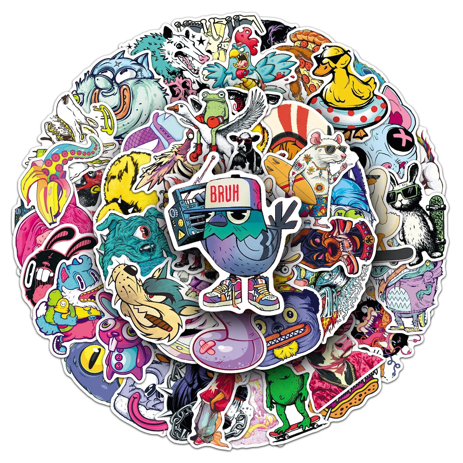 50Pcs Trendy Funny Animal Stickers Phone Laptop Notebook Stationery Suitcase Cup Cute DIY Decals Waterproof Decor Sticker
