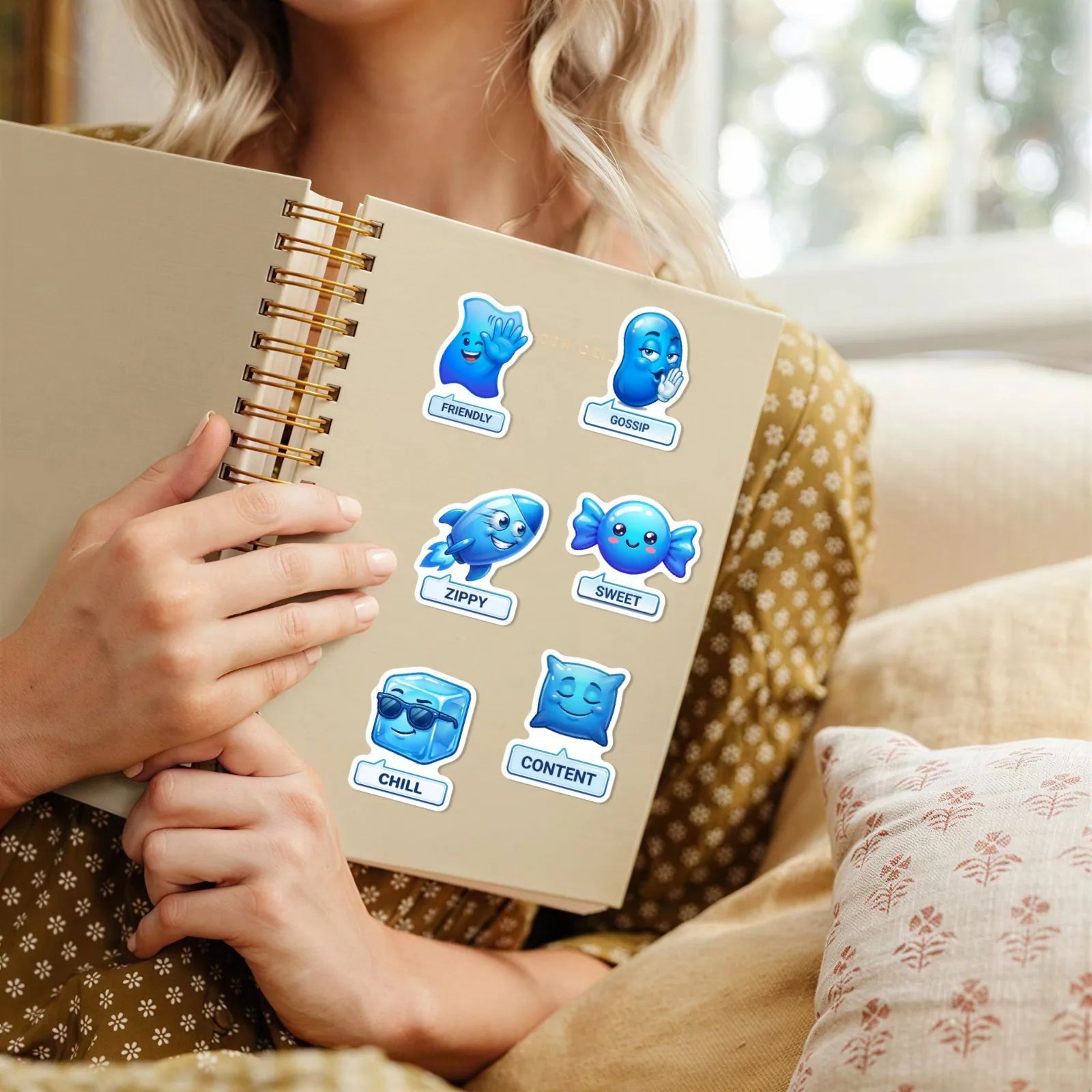 50/100 Pcs Blue Mood Management Stickers Cartoon Emoji Alphabet for Game Phone Toy Shelf File Holder Laptop Decals