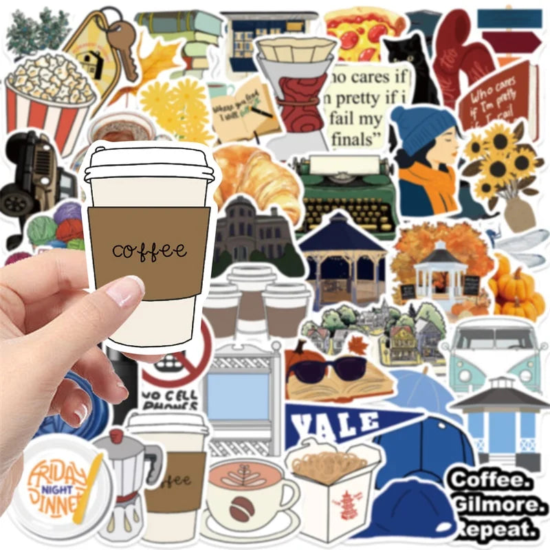 10/30/50PCS Kawaii Gilmore Coffee PVC Sticky Sticker Aesthetic DIY Children's Decoration Scrapbooking School Supplies