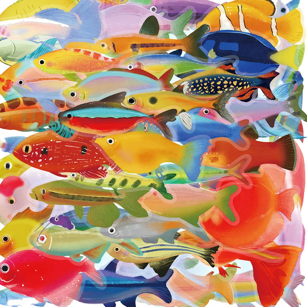 50PCS Cartoon Marine Creatures Fish Transparent Stickers DIY Luggage Laptop Guitar Skateboarding Bicycle Decorative Stickers Toy