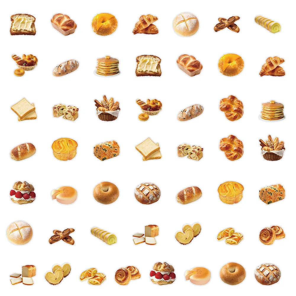 50/100 Pcs Cartoon Bread Series PET Clear Creative Waterproof Stickers for Fridge Cabinet Cup Stationery Box Suitcase Decals