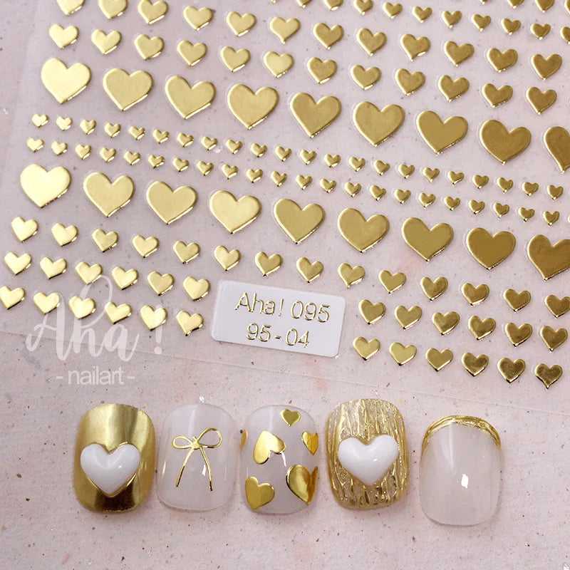 Love Nail Stickers 2025 New Style Heart Metal Red Nail Stickers Nail Accessories Back Adhesive Manicure Decorations Decals DIY