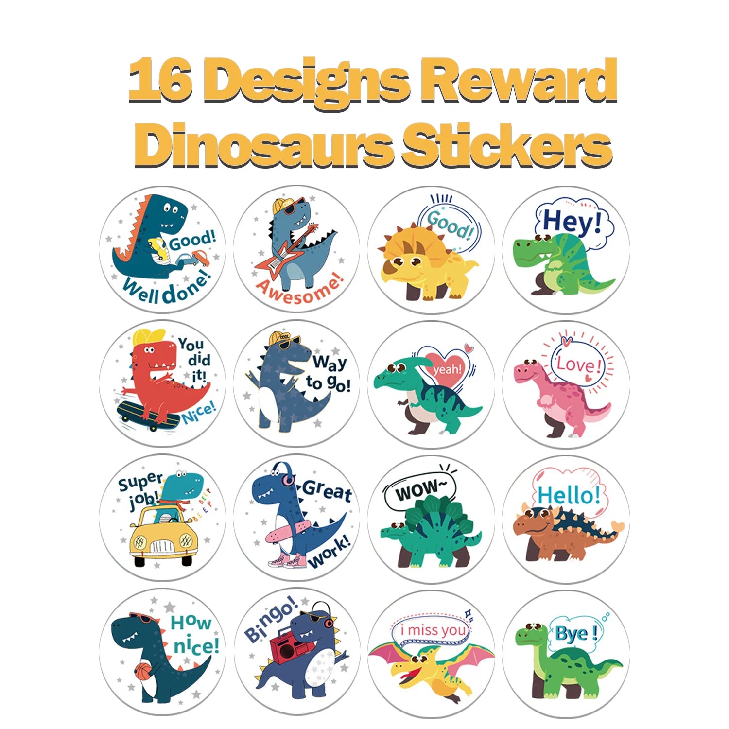1Roll(500pcs) 1'' Round Cartoon Reward Dinosaurs Stickers for Kids Teacher  School Supplies Animal Incentive Home Decor