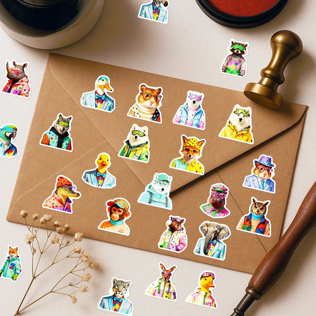 56/112 Pcs Trendy Animal in Doodles Stickers for Stationery Box Phone Laptop Skateboard Helmet Waterproof Stikers