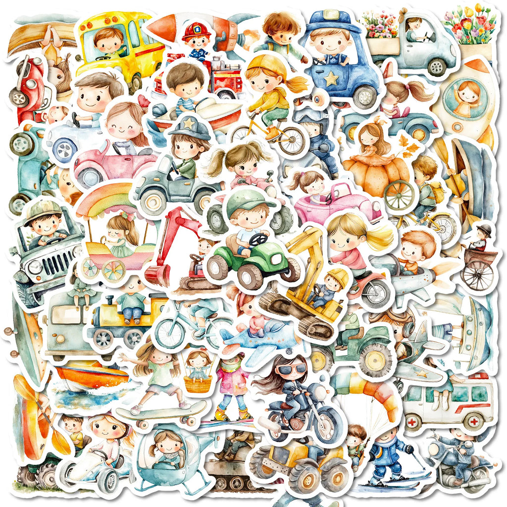 56pcs Fairy Tale Style Children's Daily Doodle Stickers DIY Decorations for Guitar Mobile Phone Case Notebook Student Stationery