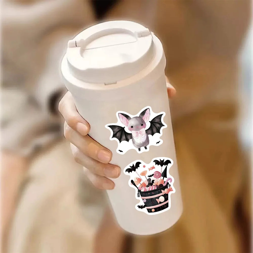 50PCS Cute Black Pink Halloween Fun Graffiti Stickers DIY Handmade Tags Book Roll Notebook Tablet Toy Stickers