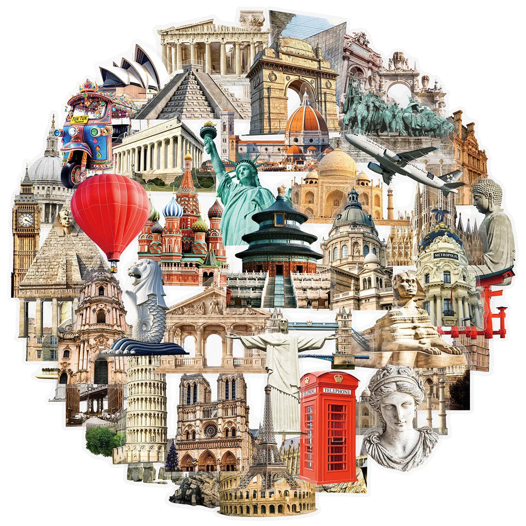 50-100PCS Transparent PET World Famous Architecture and Scenic Spot Stickers DIY Decorative Waterproof Stickers