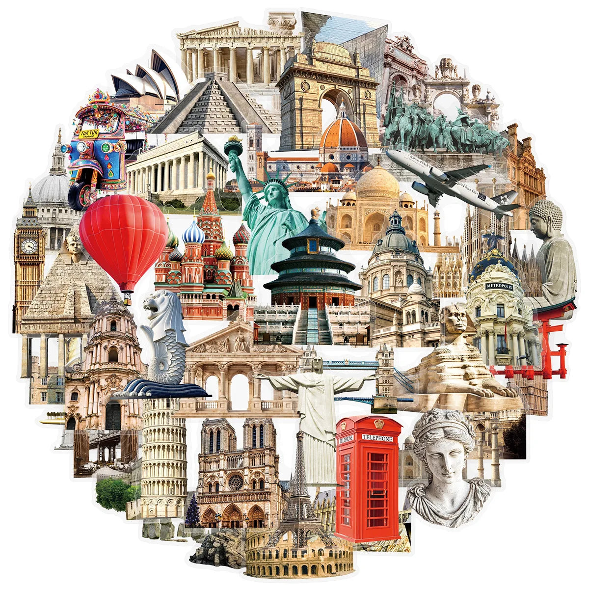 50-100PCS Transparent PET World Famous Architecture and Scenic Spot Stickers DIY Decorative Waterproof Stickers