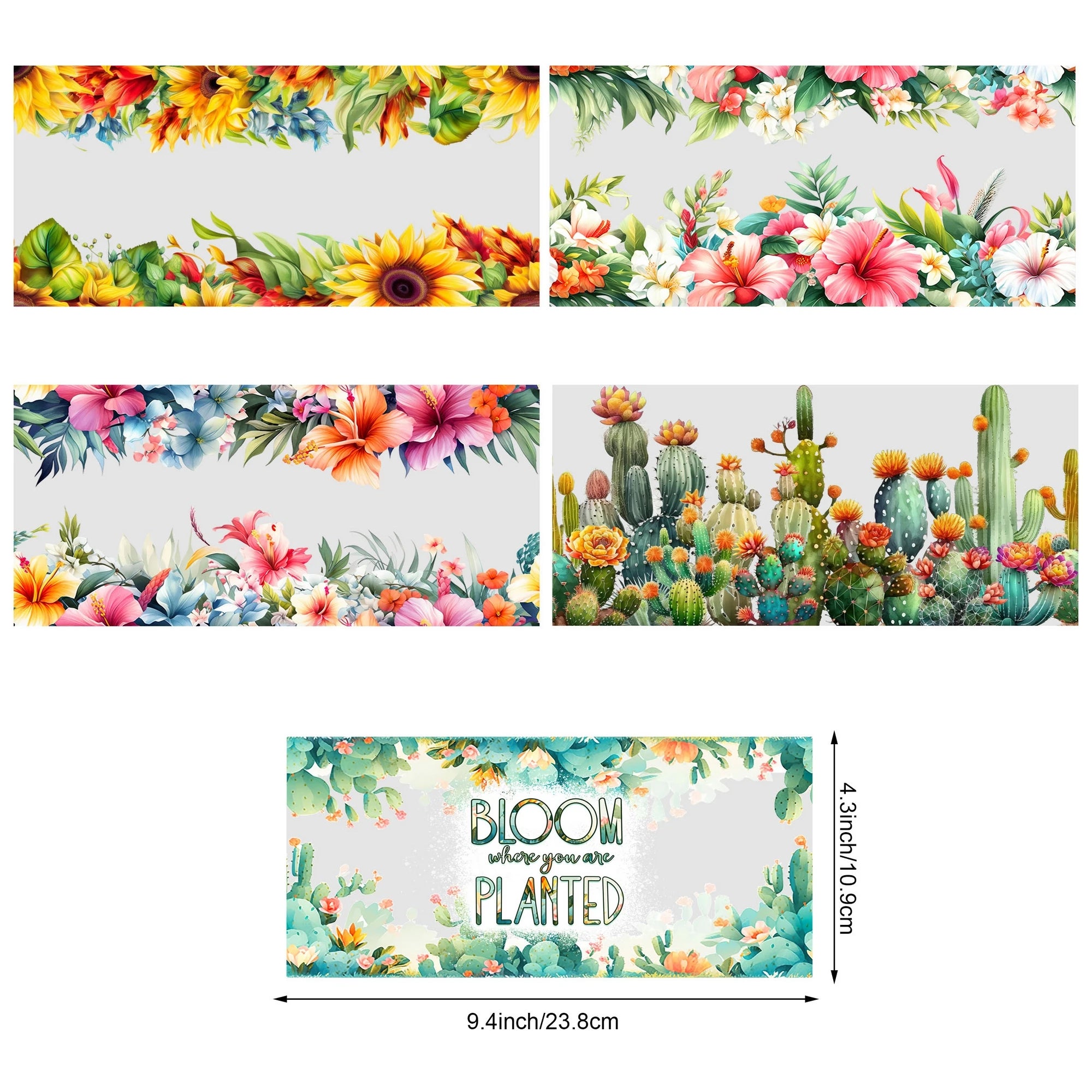 5 Sheets Plant UV DTF Cup Stickers, DTF Friction Transfer Stickers, Waterproof Flower Transfer Stickers for 16oz Glass Cups