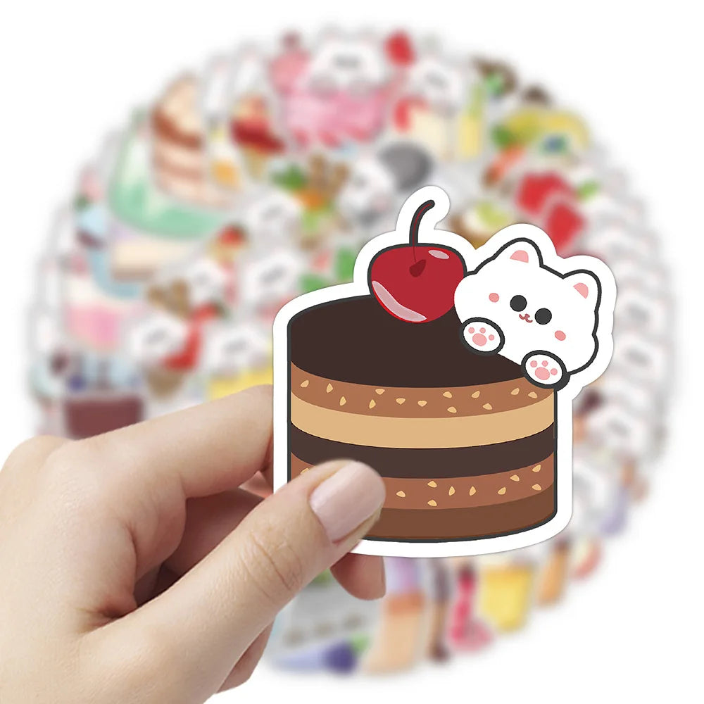 50-Pack Cute Cat Cake Cartoon Stickers Notebook Journal Water Cup Stationery Decoration Sticker