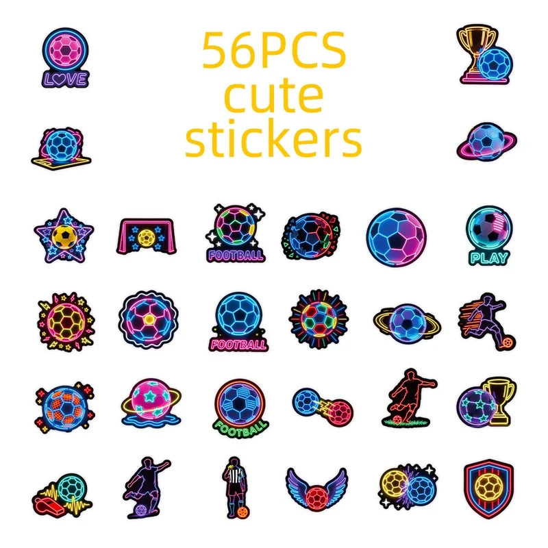 10/30/56PCS Neon Football PVC Sticky Stickers Aesthetic Colored DIY Phone Laptop Luggage Skateboard Graffiti Decals