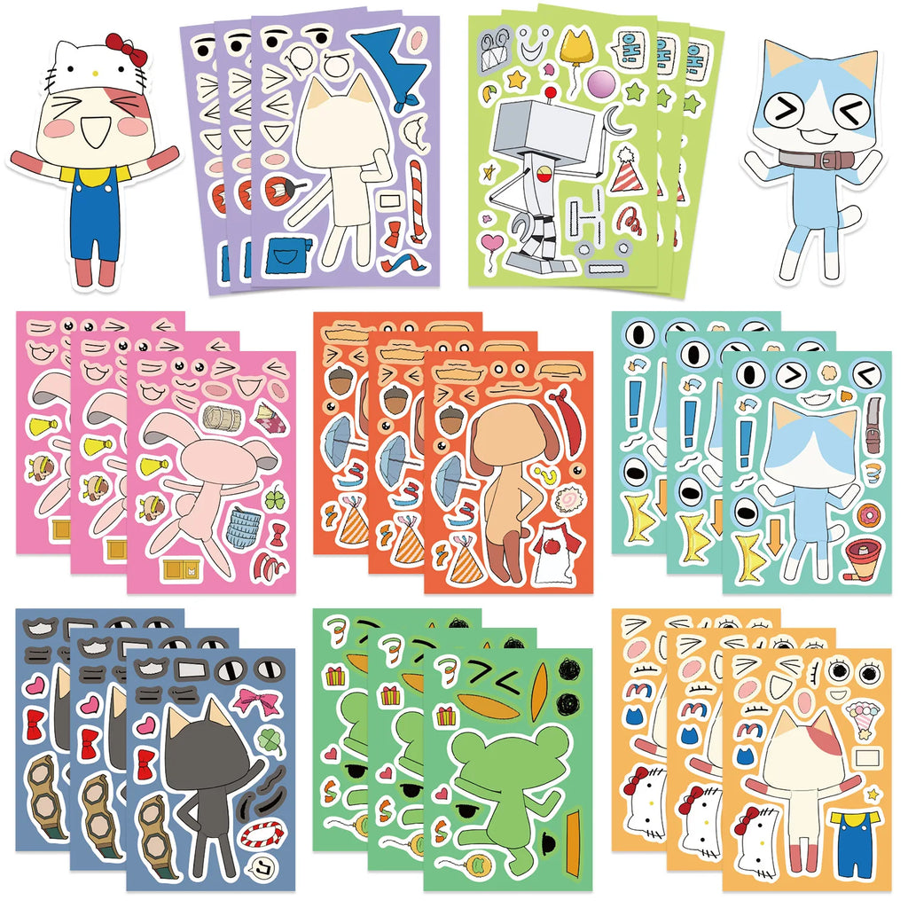 8/24PCS Cute Cartoon Doro Cat Face Changing Stickers Make a Face Waterproof Handbag Stickers DIY Decorative Notebook Stationery