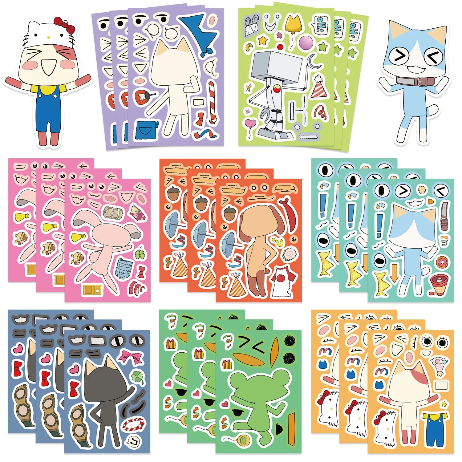 8/24PCS Cute Cartoon Doro Cat Face Changing Stickers Make a Face Waterproof Handbag Stickers DIY Decorative Notebook Stationery