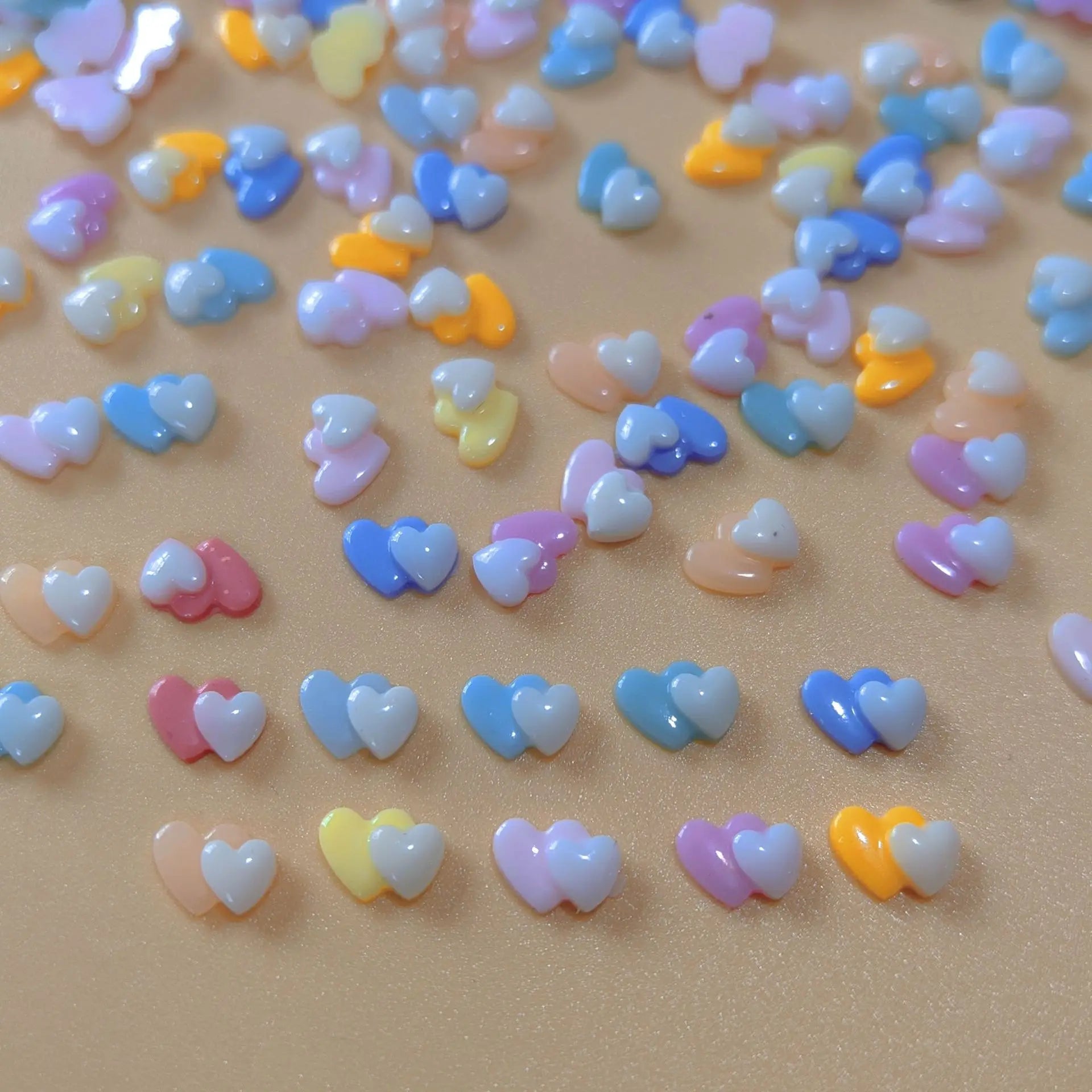 30PC Macaron Color Blocked Love Nails 3D Decoration 5*7mm Flatback Peach Heart Resin Nail Art Charms Gems DIY Manicure Accessory